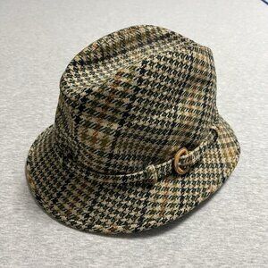 VTG Herbert Johnson London Fedora Mens M Brown Glen Plaid Tweed Bond St Academia